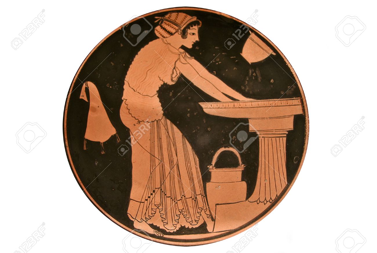 Ancient Greek Vase Paintings In Black Over Red Ceramic Isolated