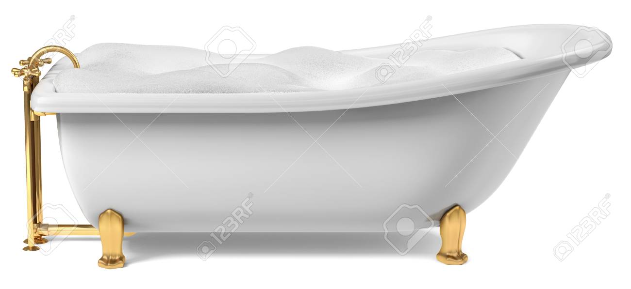 白の鋳鉄製フリースタンディング型浴槽 の写真素材 画像素材 Image