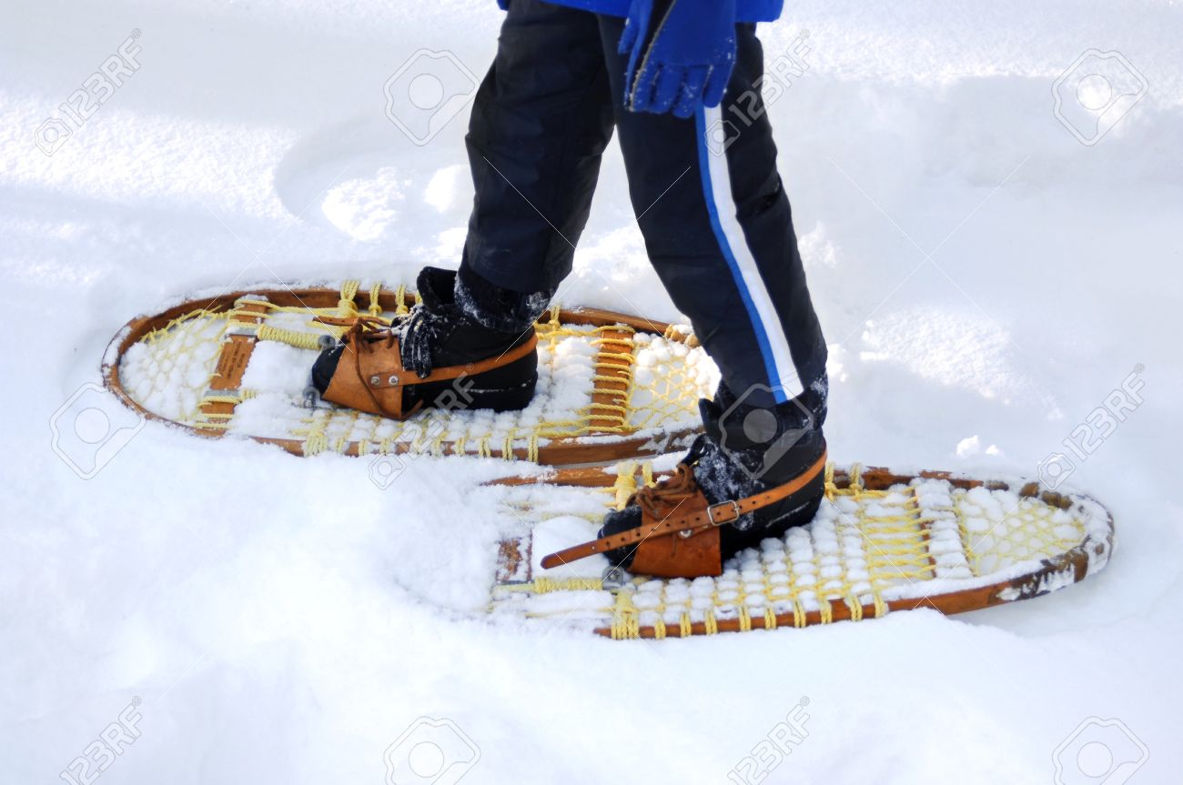 Foto Des Beine Tragen Schneeschuhe Und 