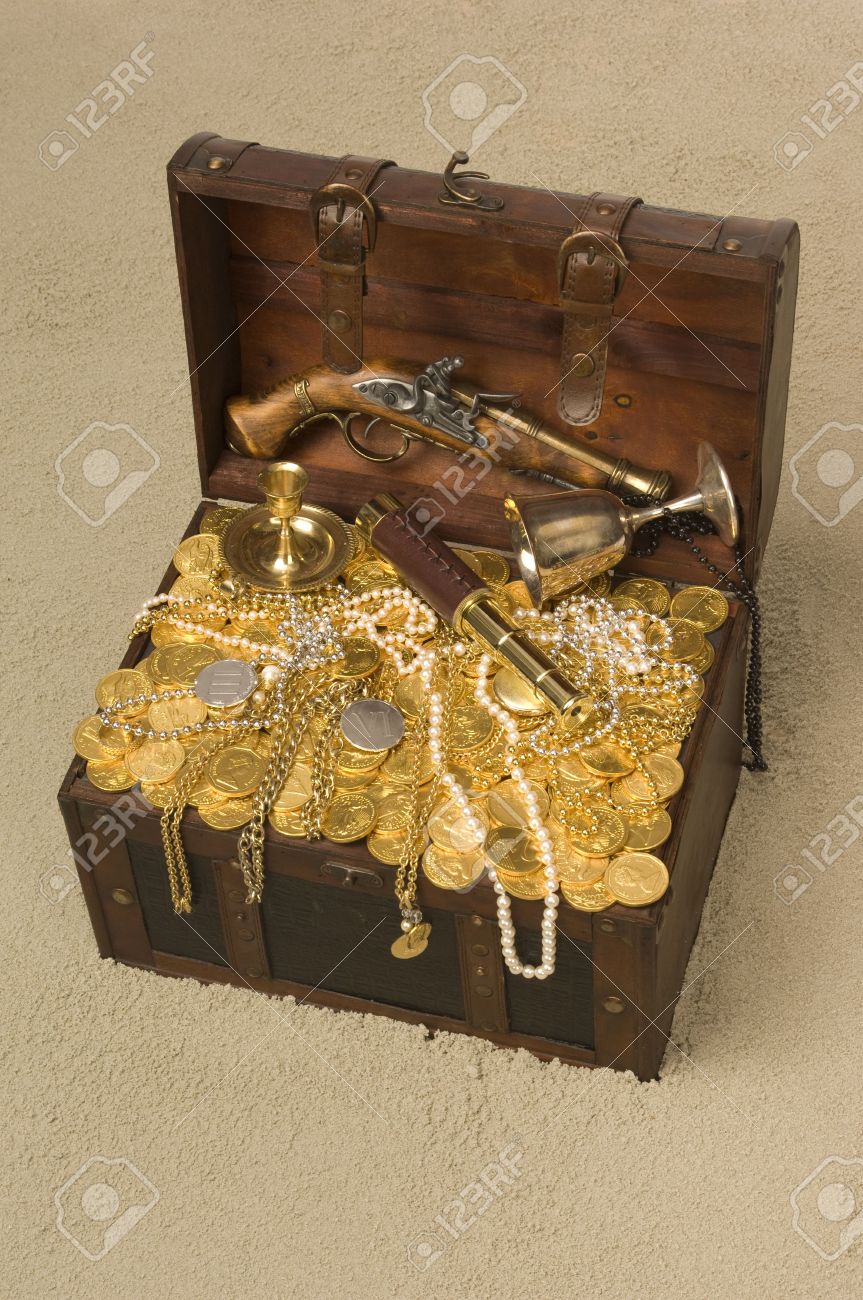 Pirate Treasure Chest With The Lid Open Brimming With Gold Coings Stock Photo Picture And Royalty Free Image Image