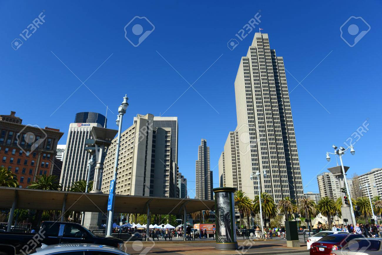 Four Embarcadero Center And Streetcars In The Financial District Of San Francisco California Usa Four Embarcadero Center And Streetcars In The Financial District Of San Francisco California Usa