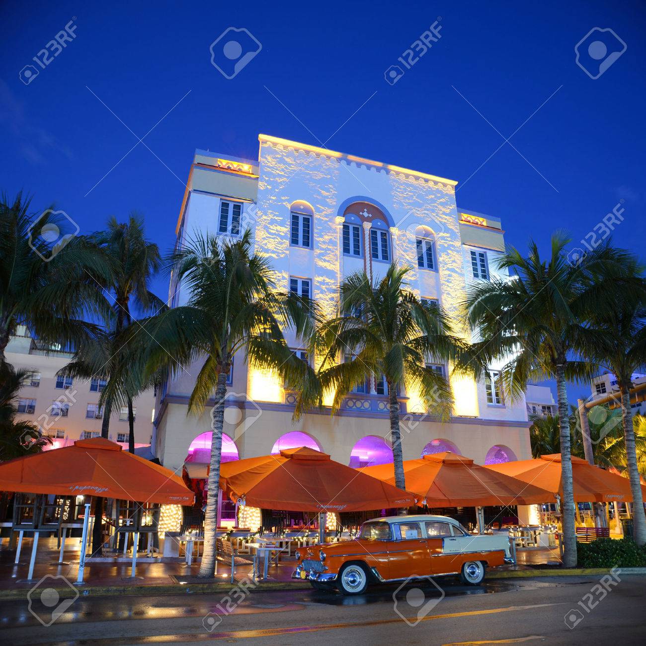 Edison Hotel With Art Deco Style Building And Antique Chevrolet Stock Photo Picture And Royalty Free Image Image