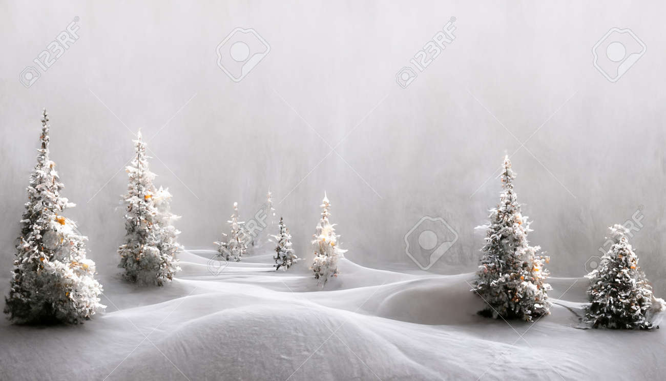 3D Render Merry Christmas HD Wallpaper With Snowy Night With Firs, Falling  Snow. Beautiful Artwork Seasonal Illustration And Copy Space Background.  Stock Photo, Picture and Royalty Free Image. Image 190138436., image size:1300x743