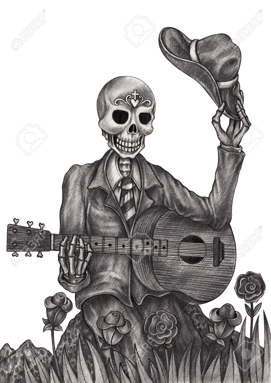 Art Romantic Skull Day Of The Dead.Hand Pencil Drawing On Paper. Stock Photo, Picture and Royalty Free Image. Image 90536405.