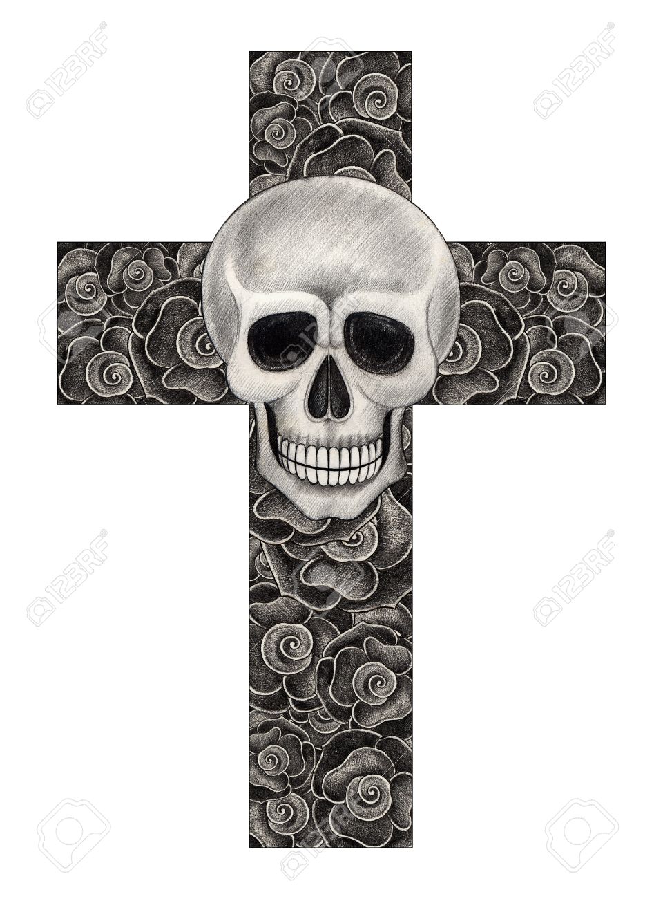 Skull Art Cross Rose Hand Pencil Drawing On Paper Stock Photo Picture And Royalty Free Image Image 38899972