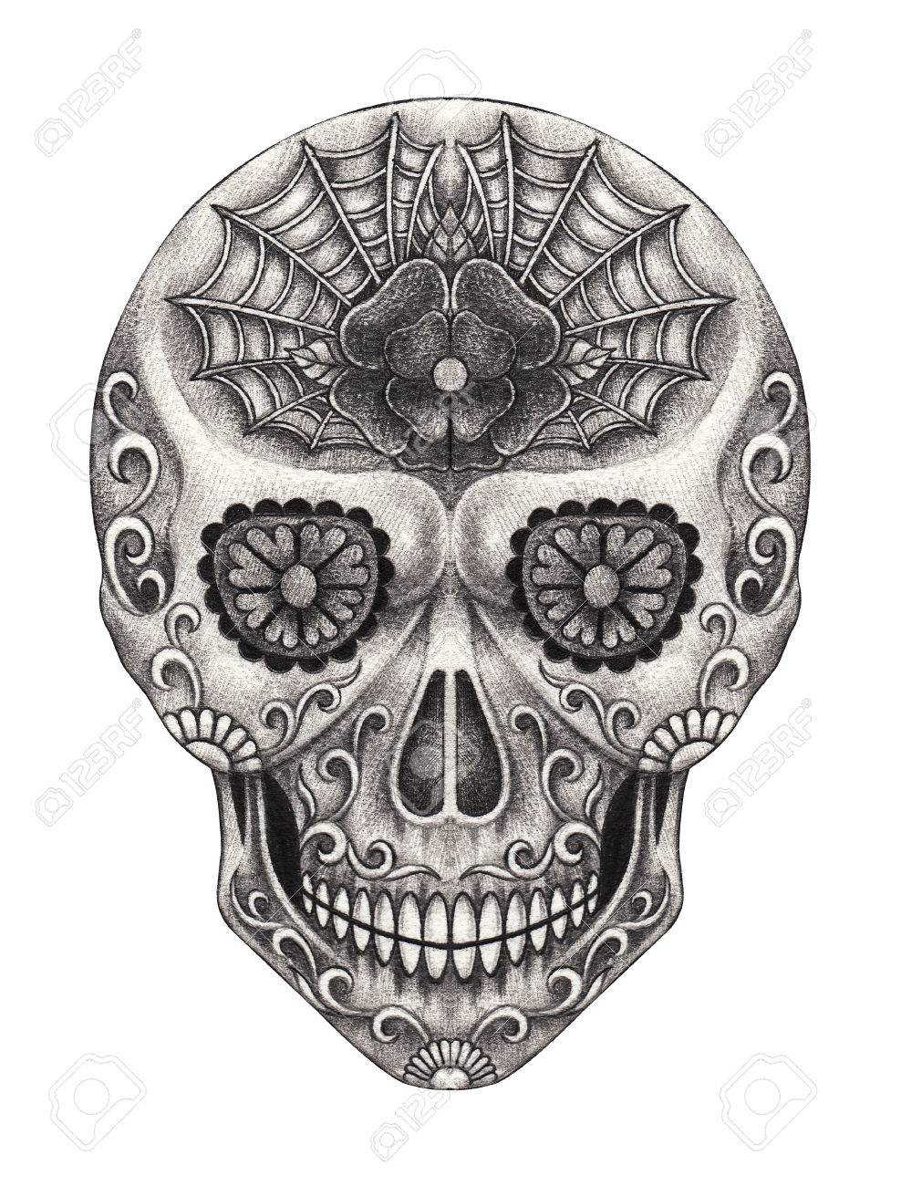 Kopf Schadel Kunst Tag Der Toten Hand Bleistiftzeichnung Auf Papier Lizenzfreie Fotos Bilder Und Stock Fotografie Image 43578060