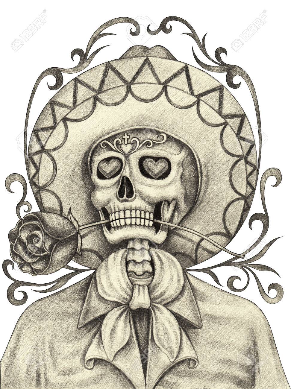 Art Jour De Crâne De La Conception De Deadart Visage Action Crâne Smiley Jour Du Festival Main Morte Dessin Au Crayon Sur Papier