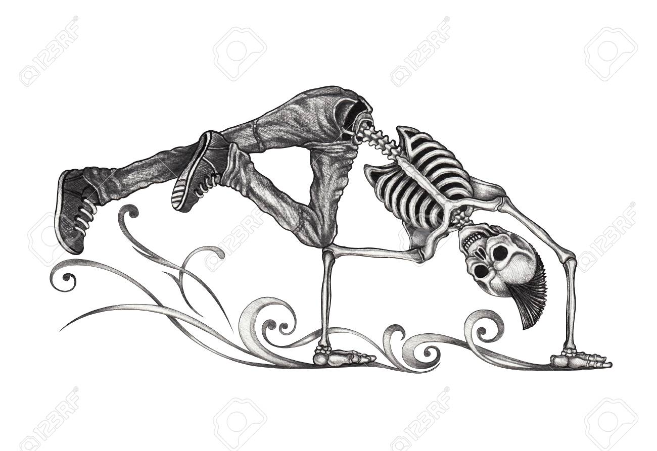 Art b boy dance skull hand pencil drawing on paper stock photo 94807992