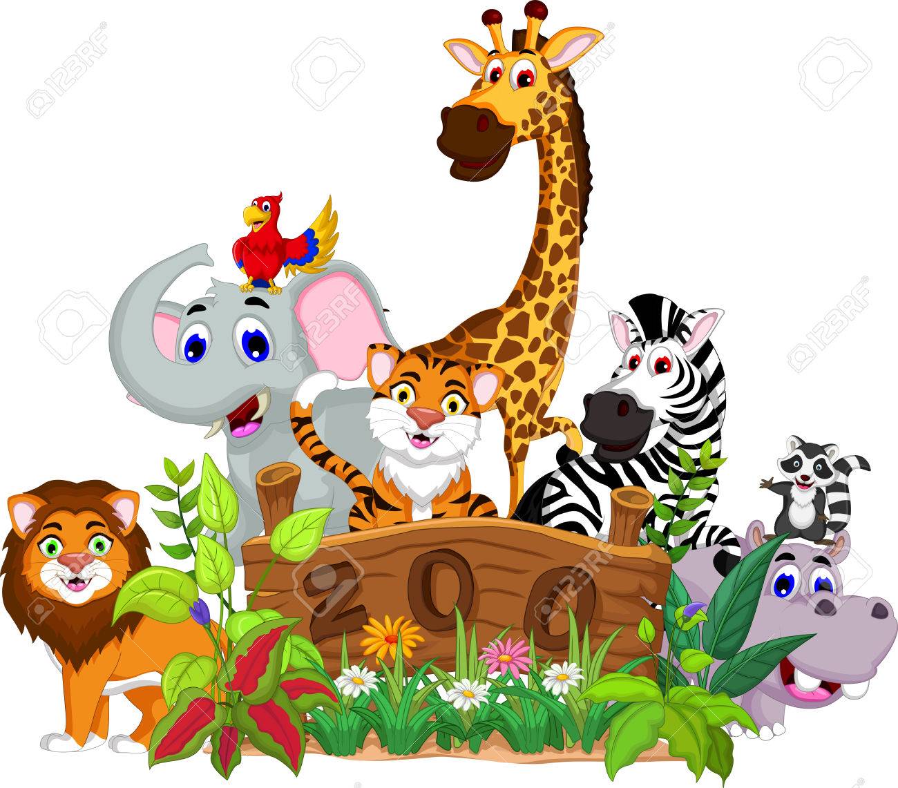 動物園に面白い動物風景の背景 のイラスト素材 ベクタ Image