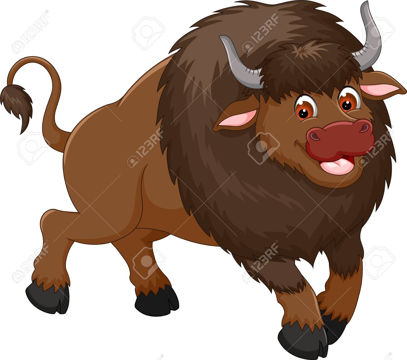 Dessin Anime Drole De Bison Courir Avec Rire Clip Art Libres De Droits Vecteurs Et Illustration Image