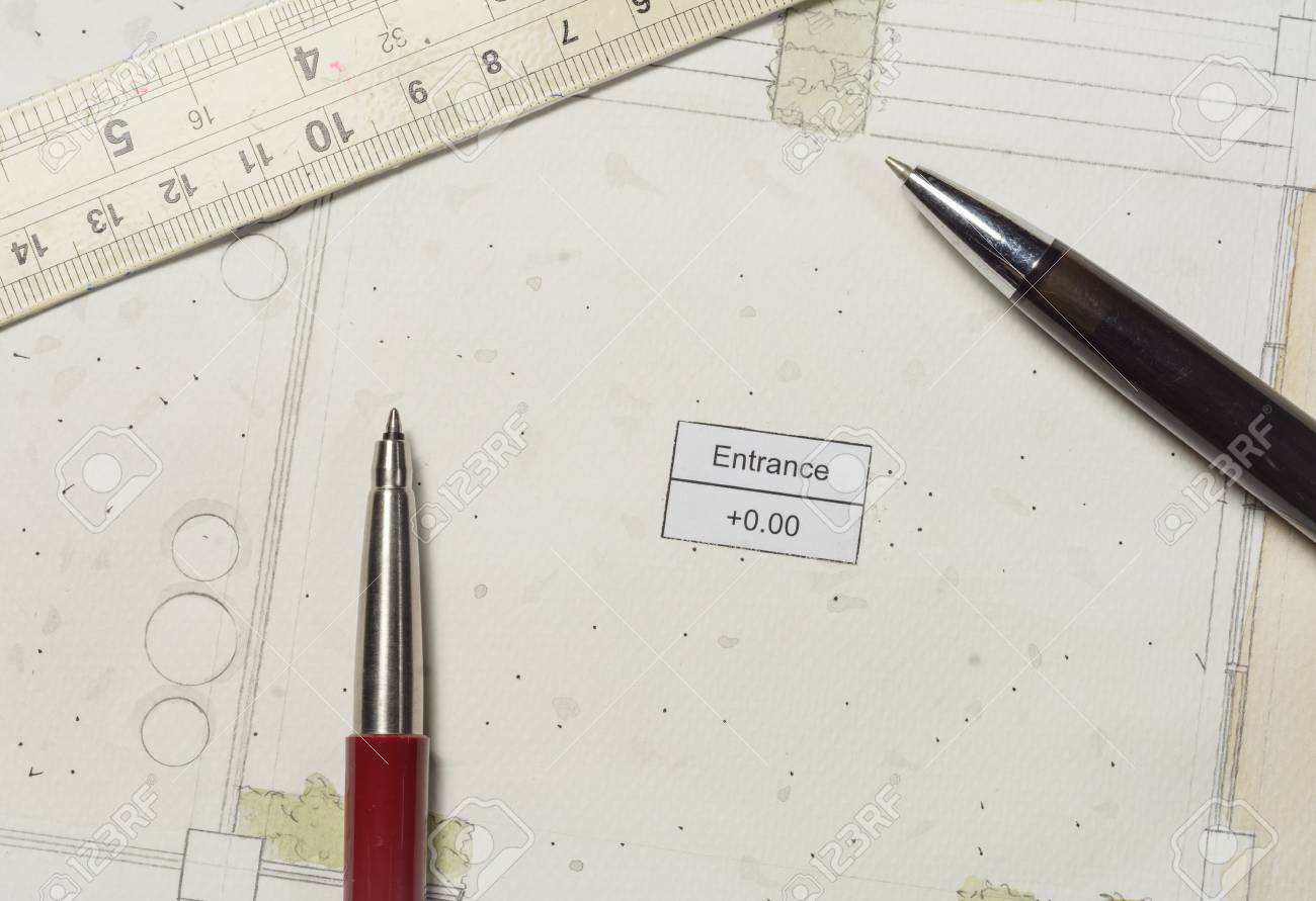 Funciona Interior Papel Sketch Sobre Página Del Plan Con Lápiz Y Regla