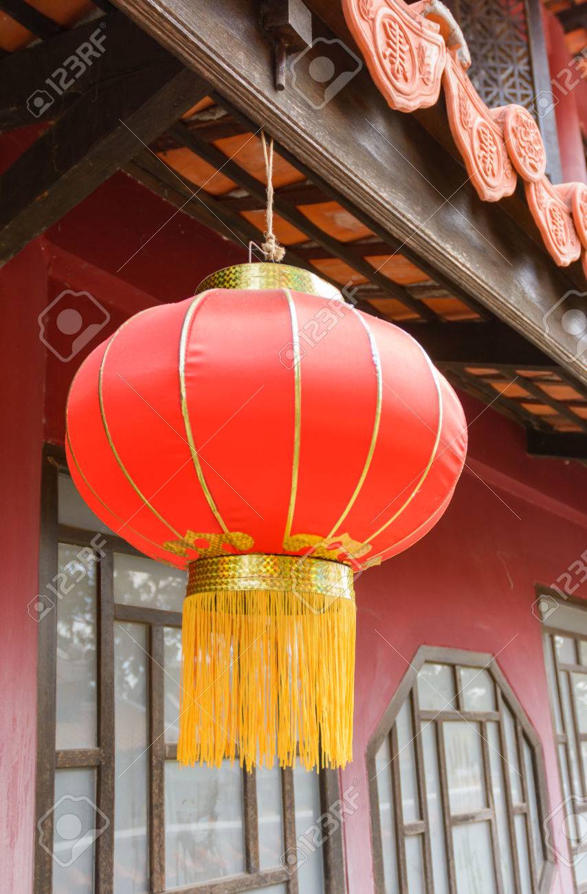 Chinese Lanterns Lamp Hang At Roof Asia House Stock Photo Picture