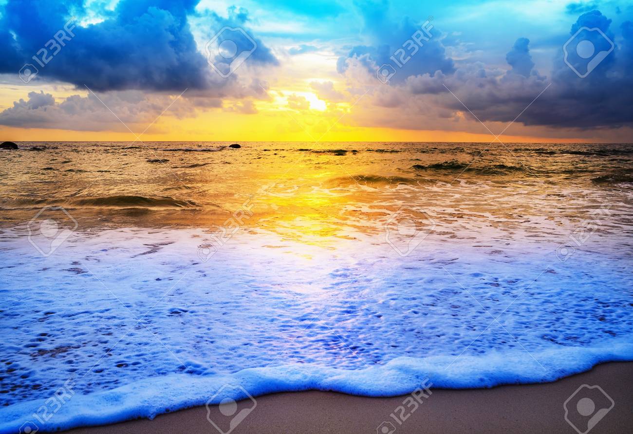 Beach Sunset Or Sunrise With Colorful Of Sky And Cloud With Sunlight Stock Photo Picture And Royalty Free Image Image