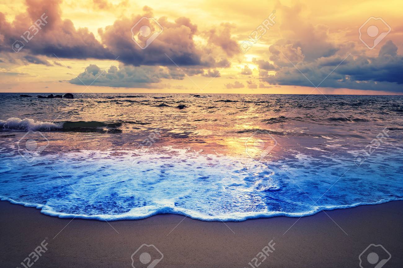 Beach Sunset Or Sunrise With Colorful Of Sky And Cloud With Sunlight Stock Photo Picture And Royalty Free Image Image 6080