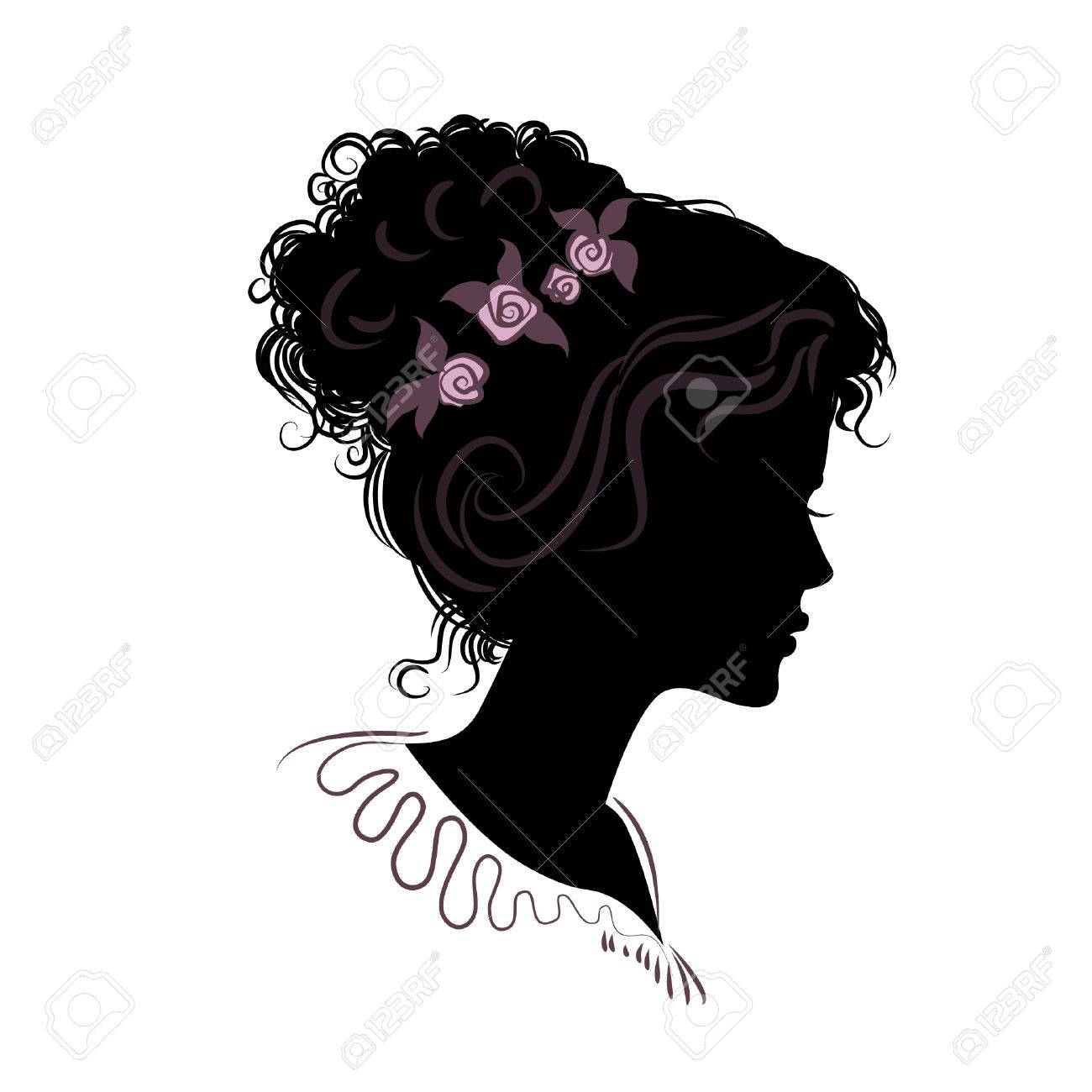 髪の美しい少女のシルエットが積み重ねられました ベクトル イラスト 詳細な図面 コレクションの一部です あなたのデザインのために良い のイラスト素材 ベクタ Image