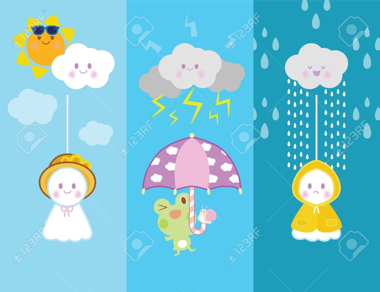 かわいい人形日本と雨の日のイラスト素材 ベクタ Image