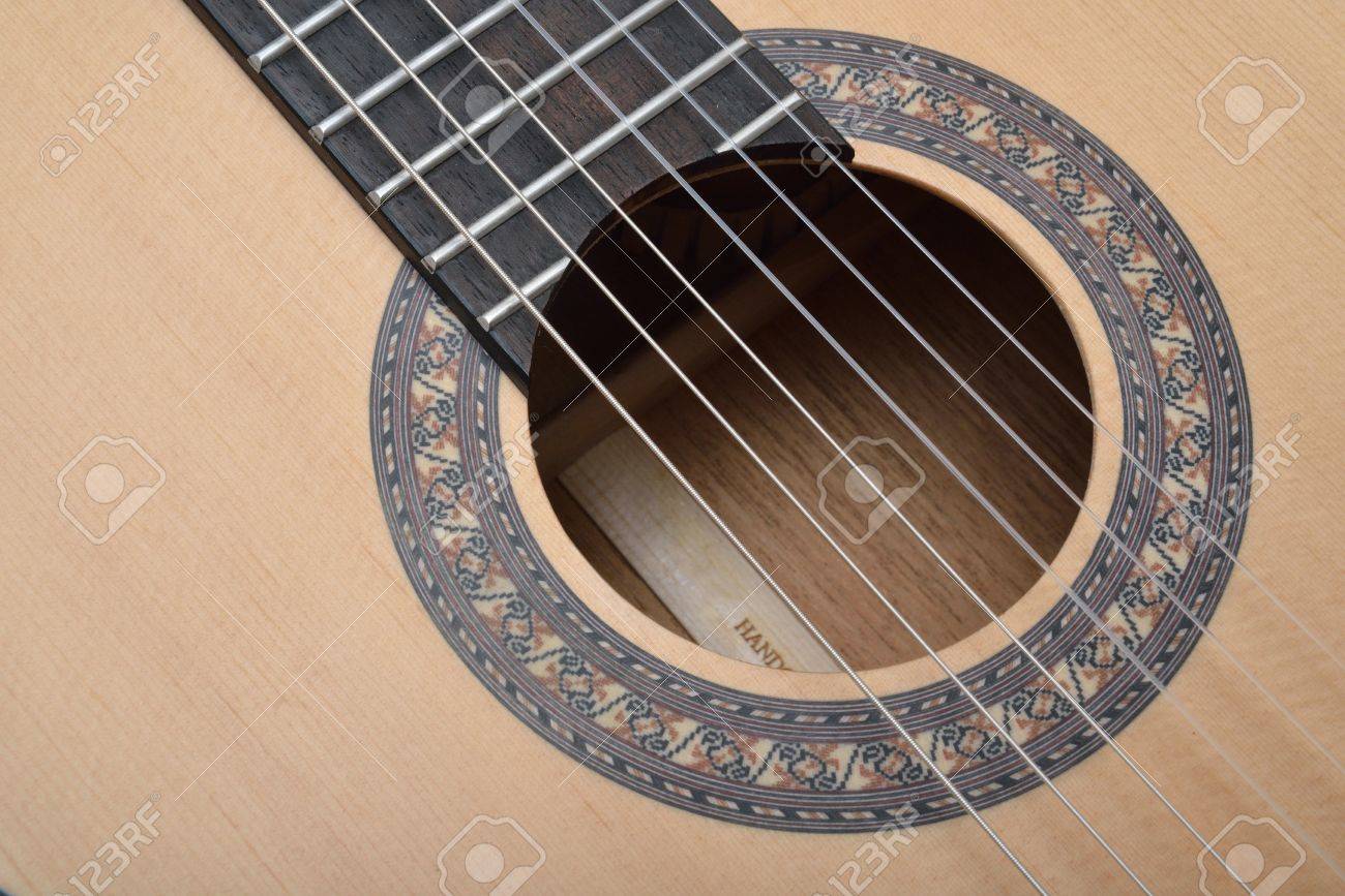 クラシック ギターのサウンド ホールに飾られました の写真素材 画像素材 Image