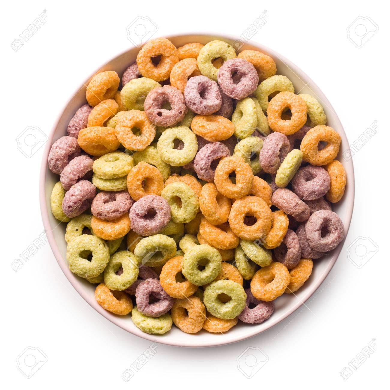 Los Anillos De Cereales De Colores En Un Tazón Fotos, Retratos, Imágenes Y Fotografía De Libres De Derecho. 39330535.