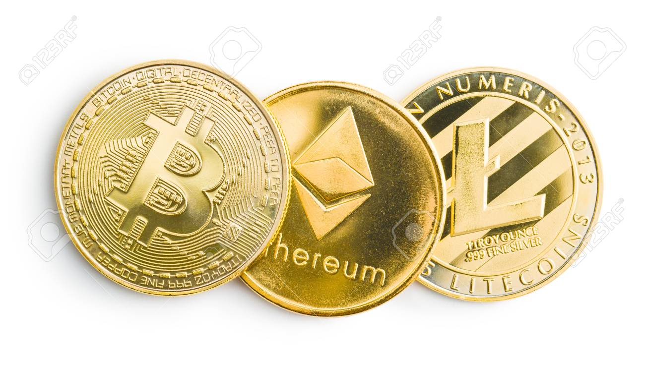 Bitcoin, Litecoin And Ethereum. Various Cryptocurrency Isolated On White  Background. Stock Photo, Picture and Royalty Free Image. Image 93471805.