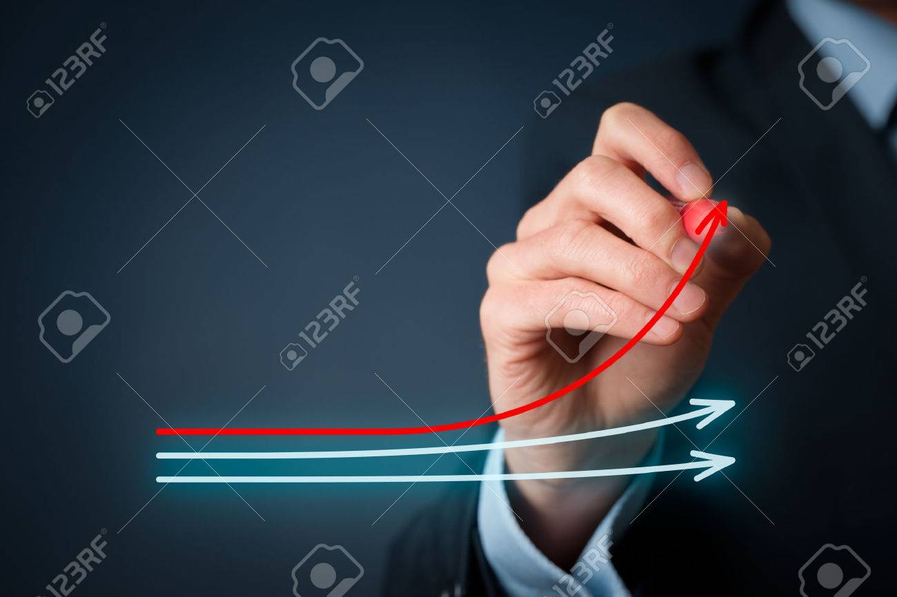 Benchmarking and market leader concept. Manager (businessman, coach, leadership) draw graph with three lines, one of them represent the best company in competition. - 53858359 Benchmarking and market leader concept. Manager (businessman, coach, leadership) draw graph with three lines, one of them represent the best company in competition. - 53858359