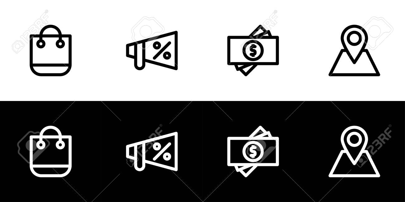 Marketing Mix Concept Icon Set Flat Design Icon Collection Isolated On Black And White Background Product Promotion Price And Place Royalty Free Cliparts Vectors And Stock Illustration Image