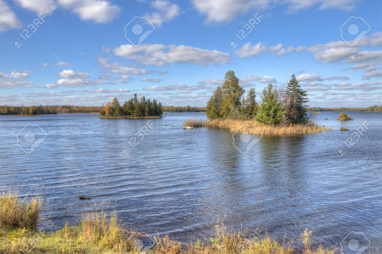 boulder lake in autumn north of duluth minnesota stock photo