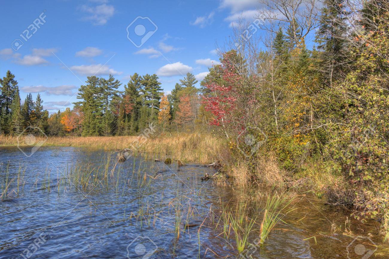 boulder lake in autumn north of duluth minnesota stock photo