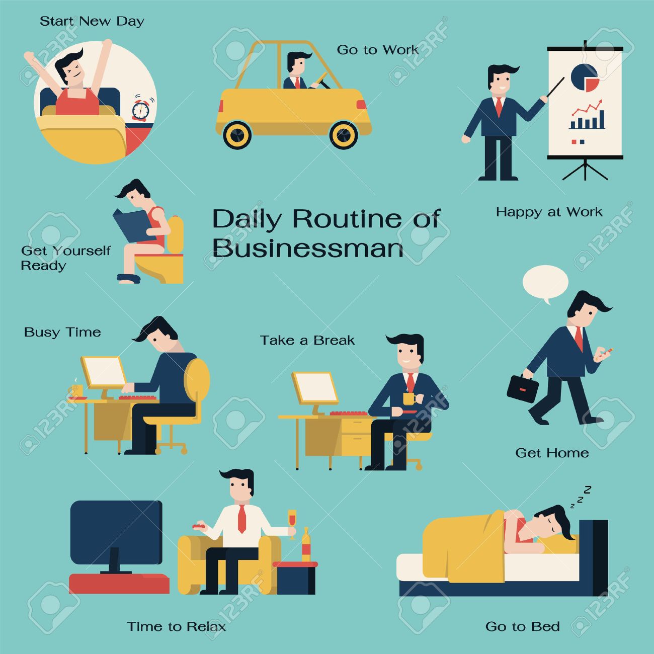 businessman in daily routine get up drive to work working