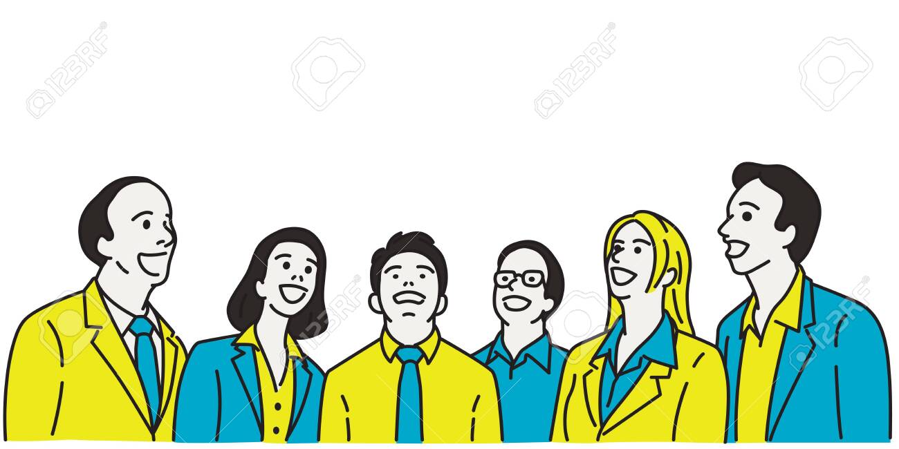 Vector illustration character of businesspeople, man and woman, looking up with surprised expression. Linear, thin line art, hand drawn sketch design, simple style. - 144485356 Vector illustration character of businesspeople, man and woman, looking up with surprised expression. Linear, thin line art, hand drawn sketch design, simple style. - 144485356