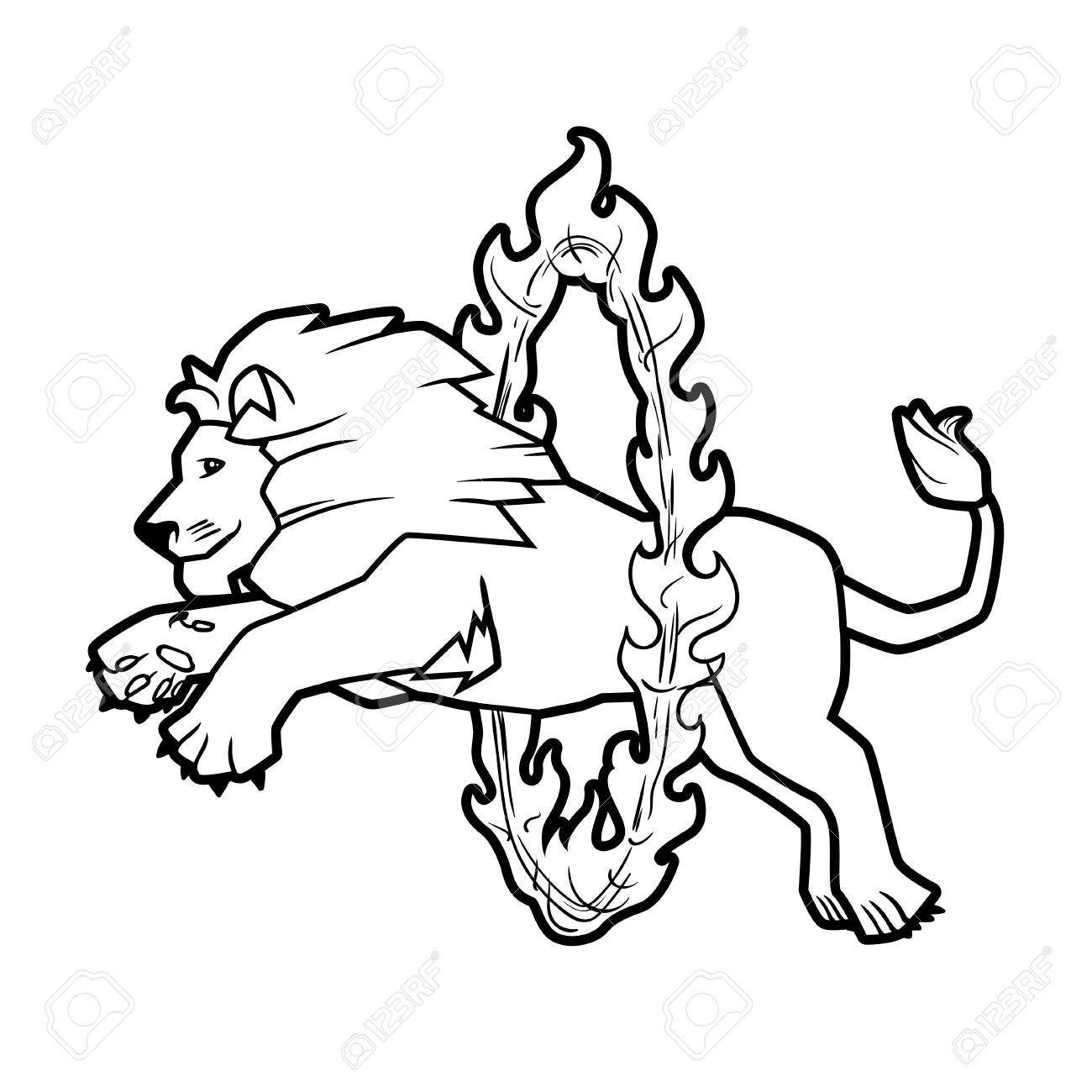 Zirkus Trainierte Die Leistung Der Wilden Tiere Die Auf Weiss Getrennt Wurde Lowe Springt Uber Den Ring Im Feuer Schwarze Kontur Zum Farben Lizenzfrei Nutzbare Vektorgrafiken Clip Arts Illustrationen Image 81558104