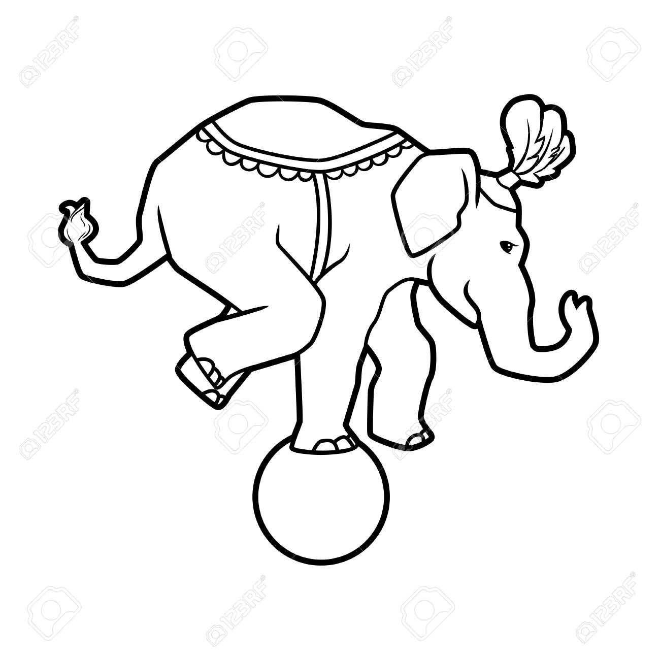 サーカスには 白で隔離野生動物パフォーマンスが訓練を受けた 象のバランス ボールのイラスト素材 ベクタ Image 81390318