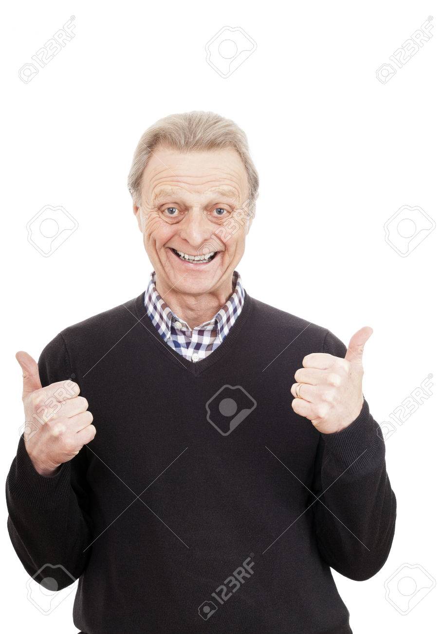 Happy Old Man Senior Two Thumbs Up Isolated On White Background Stock  Photo, Picture and Royalty Free Image. Image 73184865.
