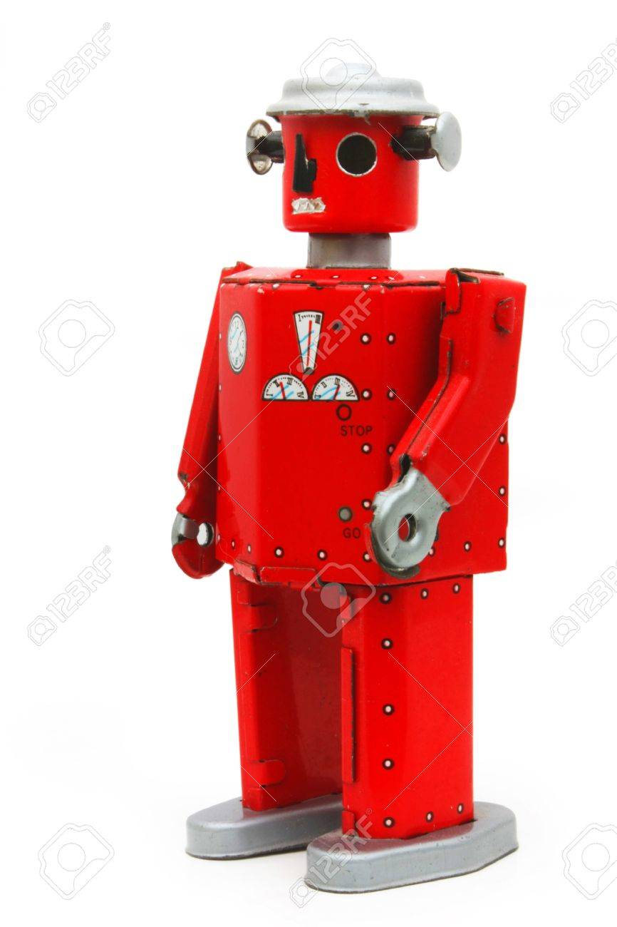 赤いロボット ブリキのおもちゃ (クリップ)の写真素材・画像素材