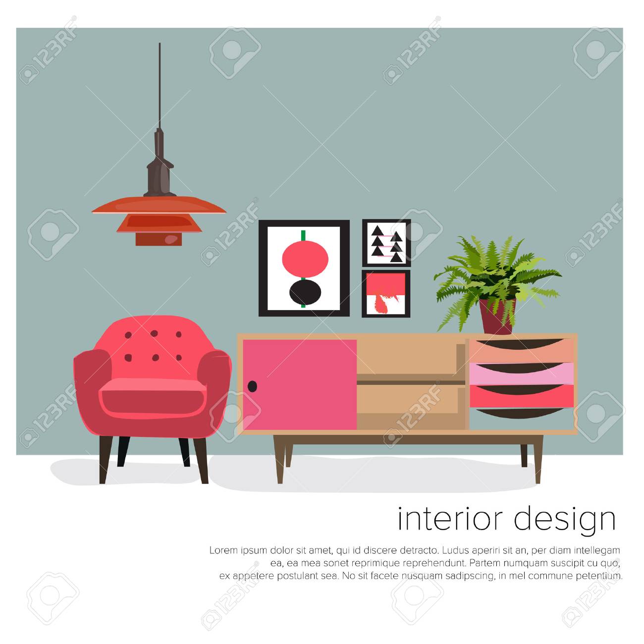 vector furniture living room interior design elements mid century