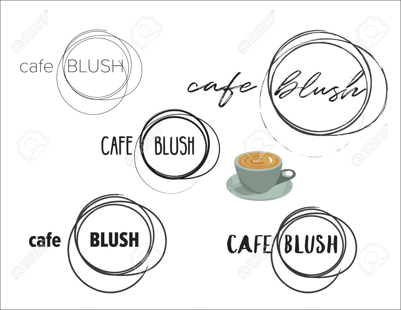 カフェのロゴを設定します 手書きフォント カフェ赤面 のイラスト素材 ベクタ Image
