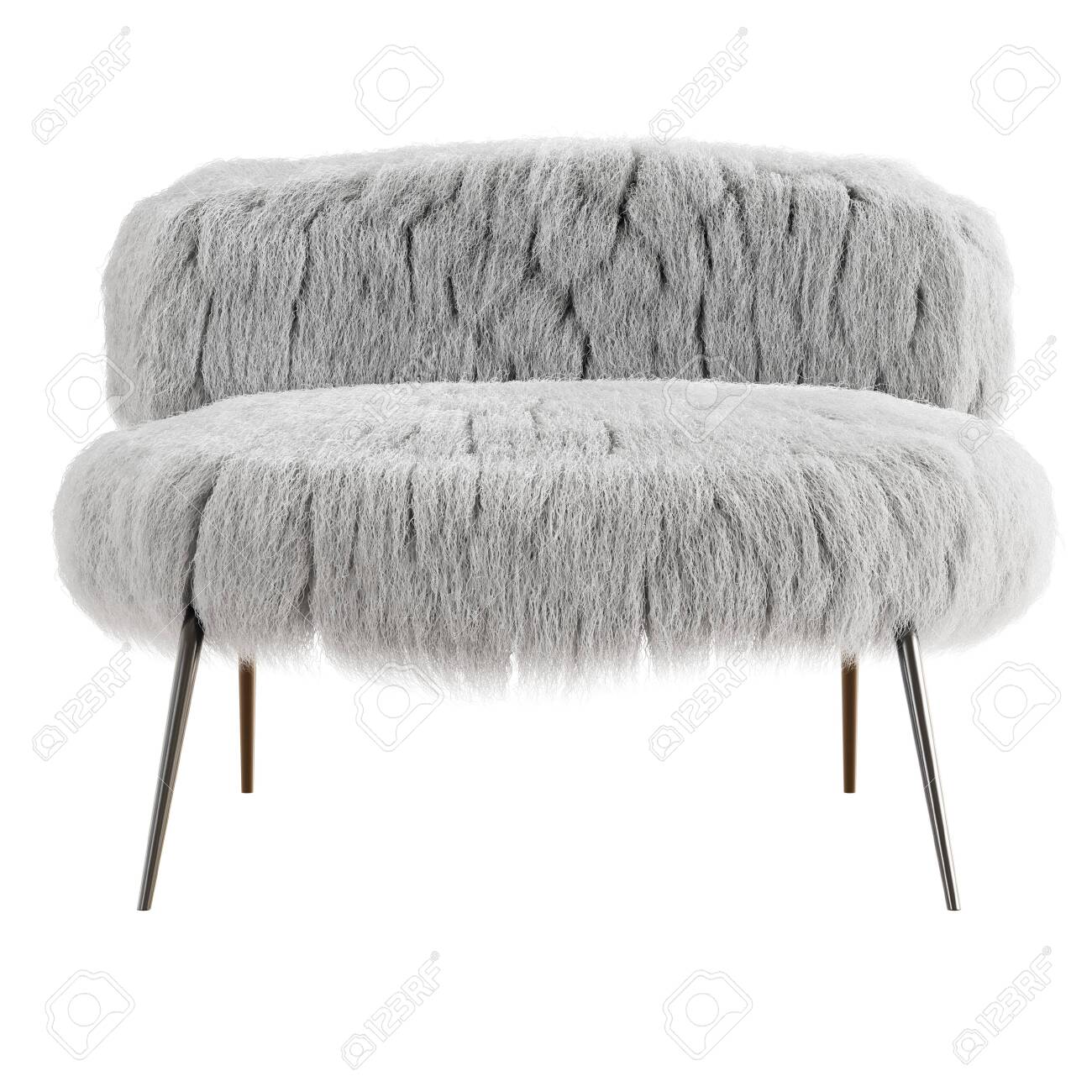 White Fluffy Chair Made Of Wool Front View On Isolated Background Front View 3d Rendering Stock Photo