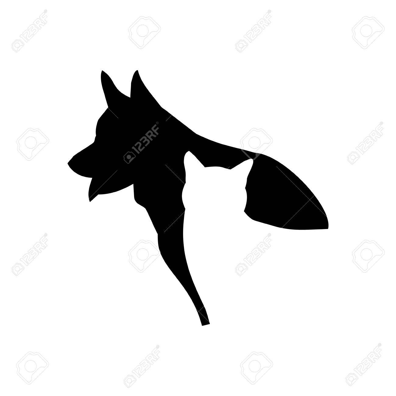 黒犬の背景に白い猫のイメージ のイラスト素材 ベクタ Image