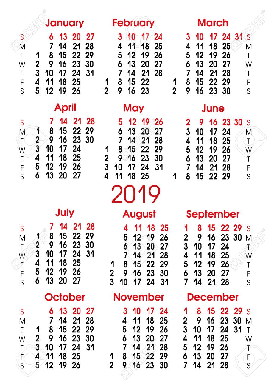 calendar grid 2019 vertical alignment of numbers sunday saturday monday sunday calendar
