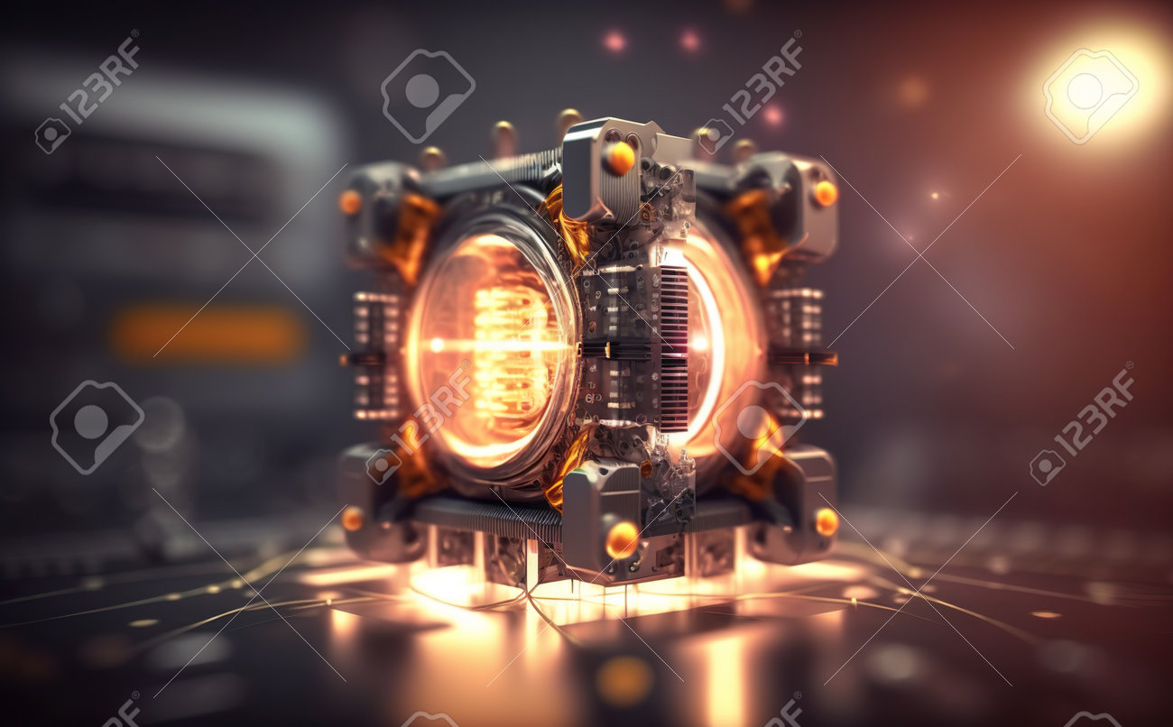 휴대용 양자 컴퓨터 큐브 모양의 미래 컴퓨팅에 대한 추상 개념입니다. 생성 AI 로열티 무료 사진, 그림, 이미지 그리고  스톡포토그래피. Image 203282921