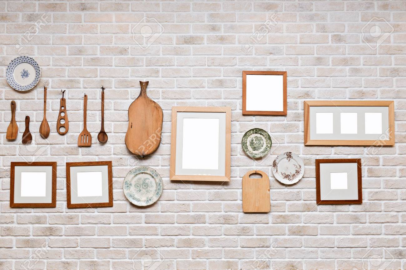 Picture Frame In Kitchen Wall Photo Art Gallery On Brick Stock Picture Frame In Kitchen Wall Photo Art Gallery On Brick Stock
