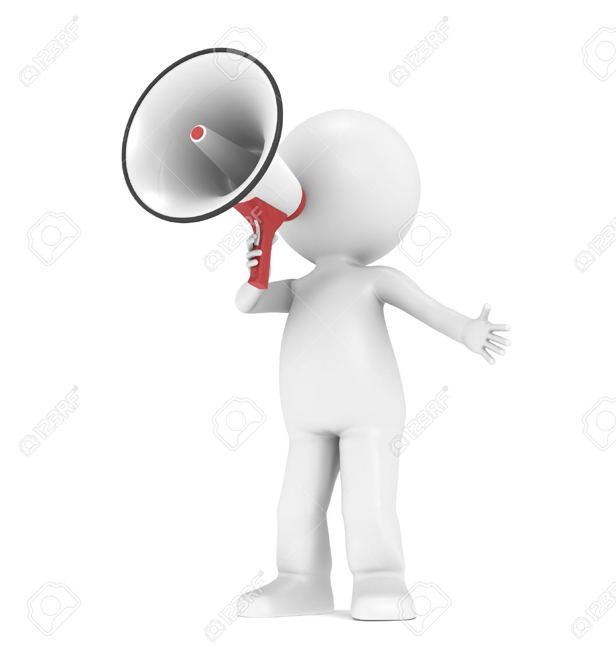 白と赤のメガホンと 3 D の小さな人間キャラクター の写真素材 画像素材 Image