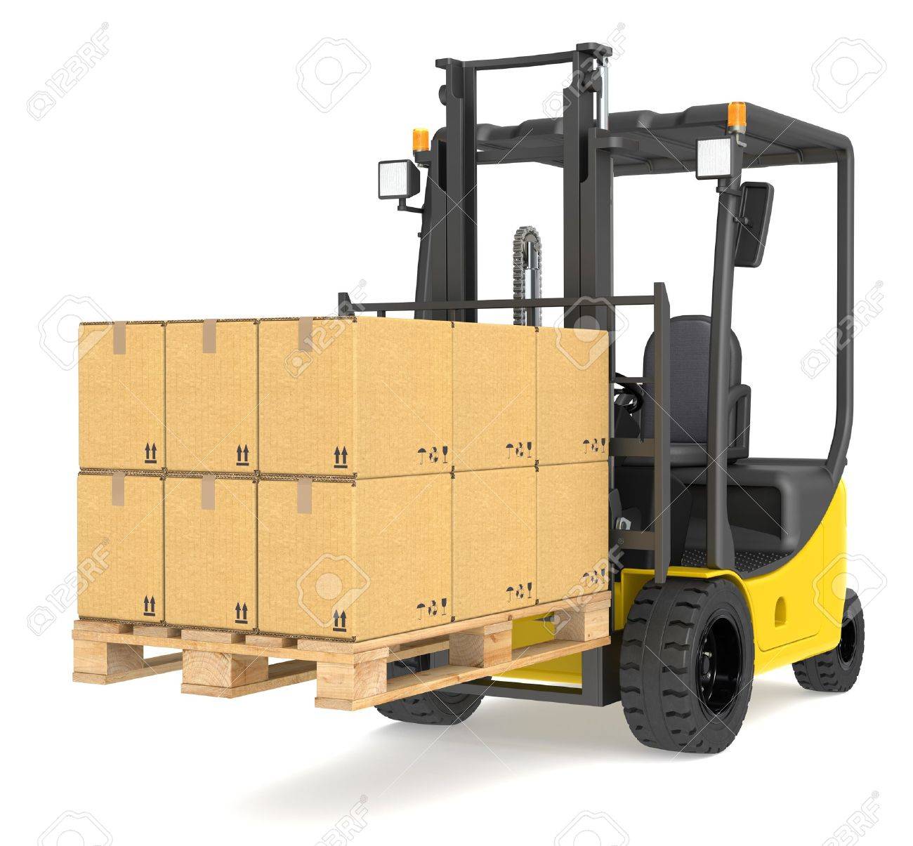 Forklift Truck With A Pallet And Boxes 