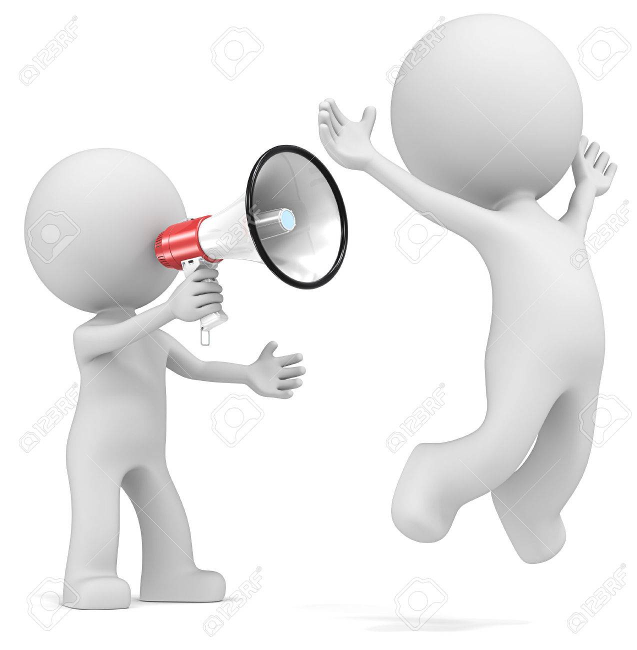 Hurry UP. The dude 3D character shouting in Megaphone at colleague. - 35600891 Hurry UP. The dude 3D character shouting in Megaphone at colleague. - 35600891