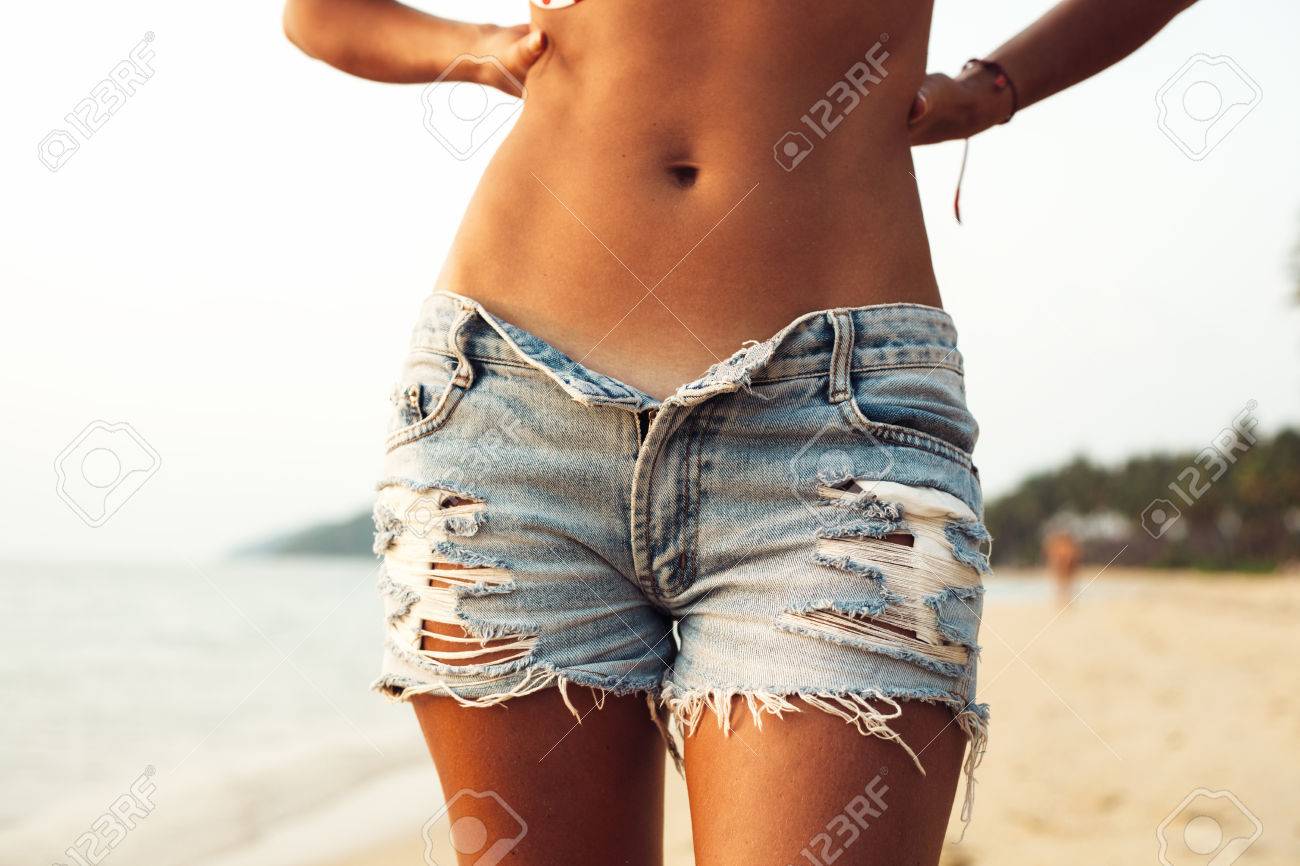 denim shorts beach
