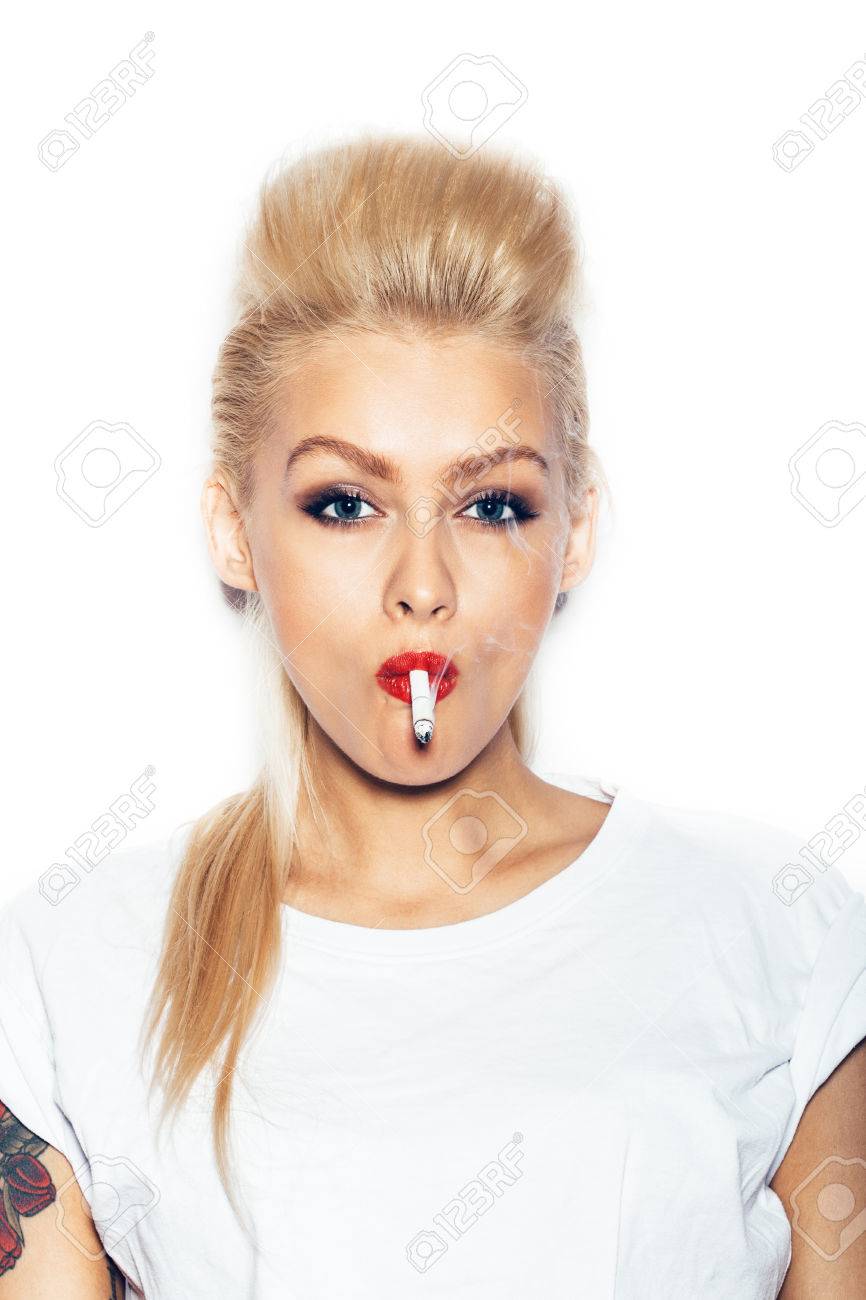 Hot Blonde Is Smoking