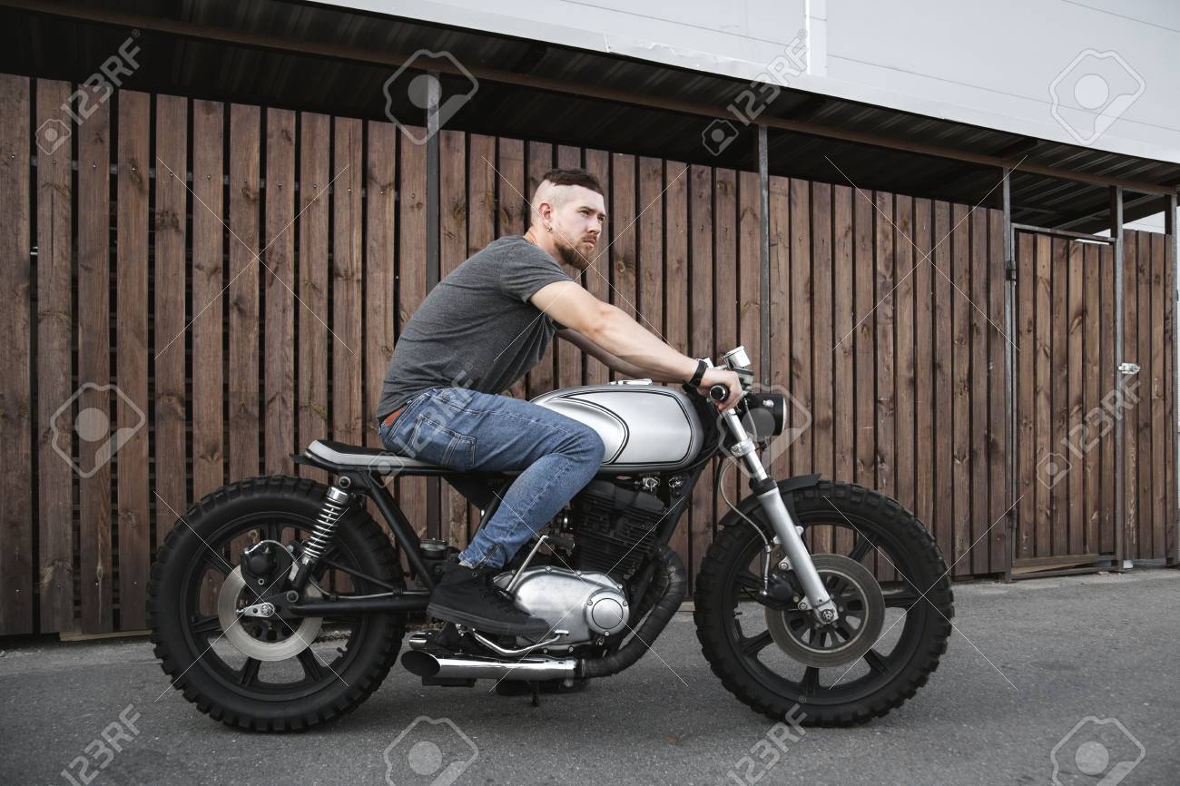Handsome Rider Guy With Beard And Mustache Sitting On Classic Stock Photo Picture And Royalty Free Image Image 86951383