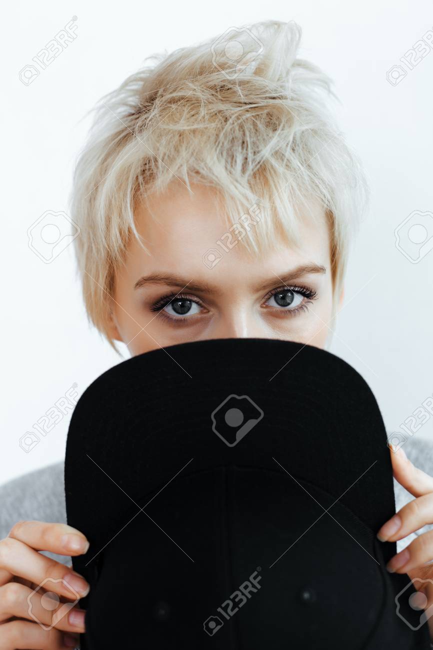 Hipster Teen Girl Posing Over Wall Street Swag Style Cap