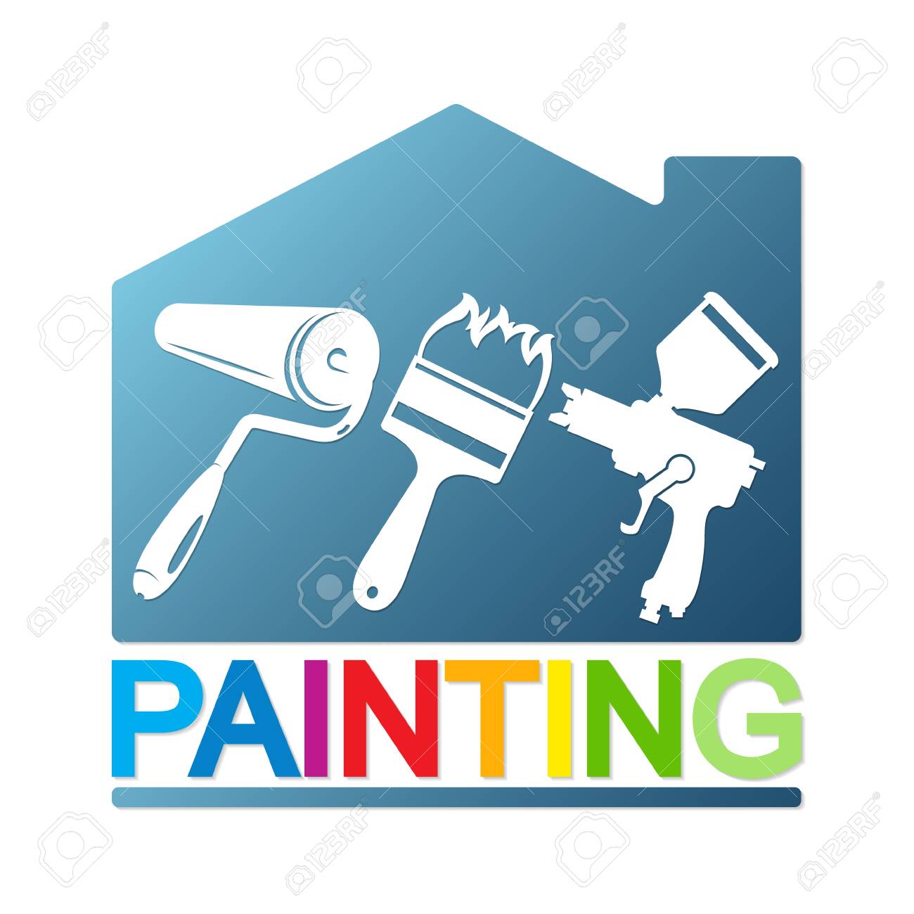 別のツールで家のペンキ塗り ビジネスのシンボル のイラスト素材 ベクタ Image