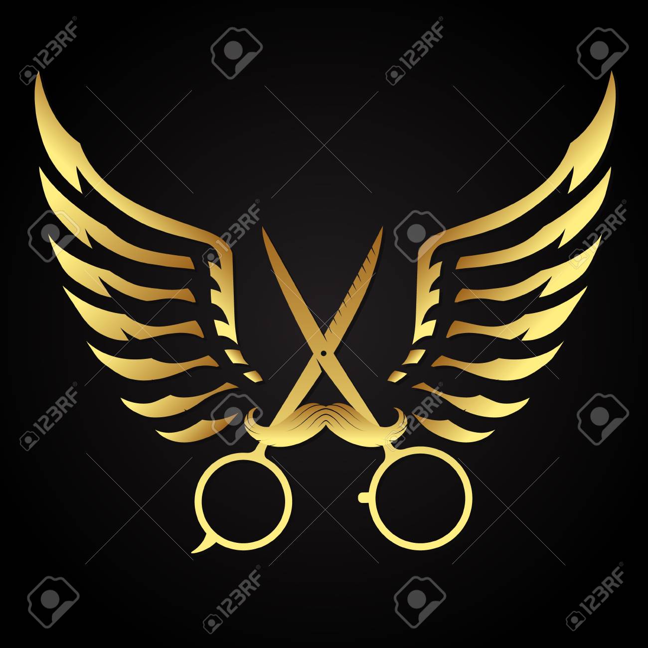 Scissors And Golden Wings Symbol For Barbershop