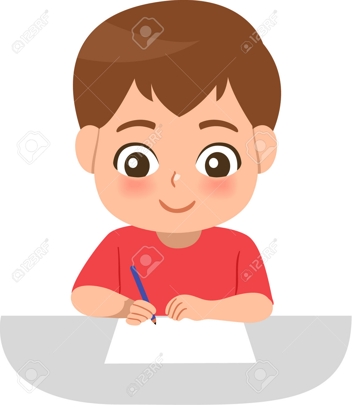 Kid Boy Writing In Paper Homework Royalty Free SVG, Cliparts, Vectors, and  Stock Illustration. Image 201230839., image size:1131x1300